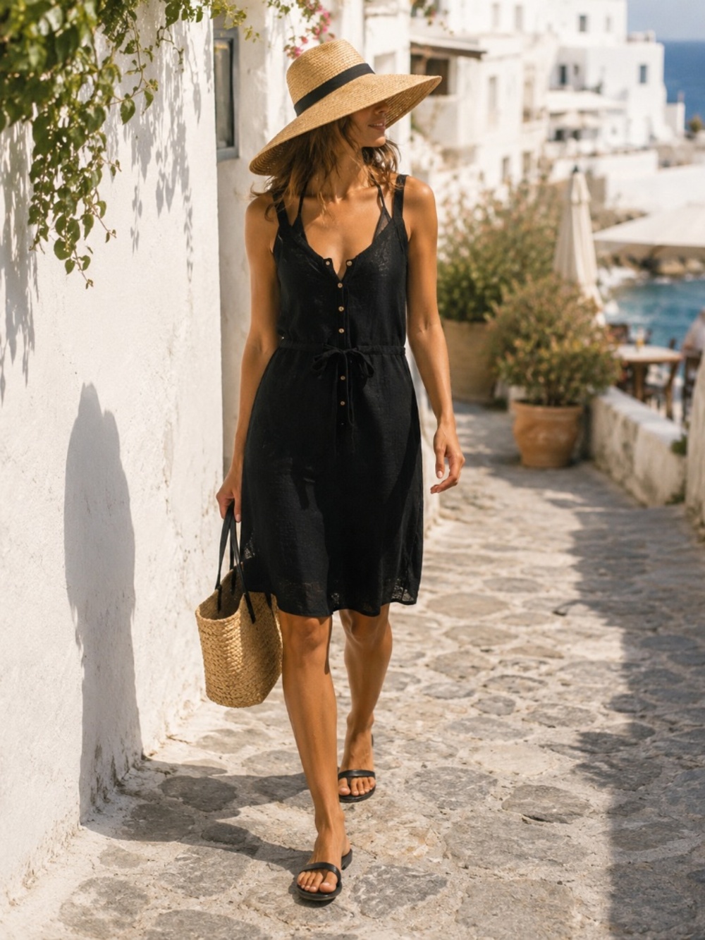 White and Warren 💯 Linen Black Dress S